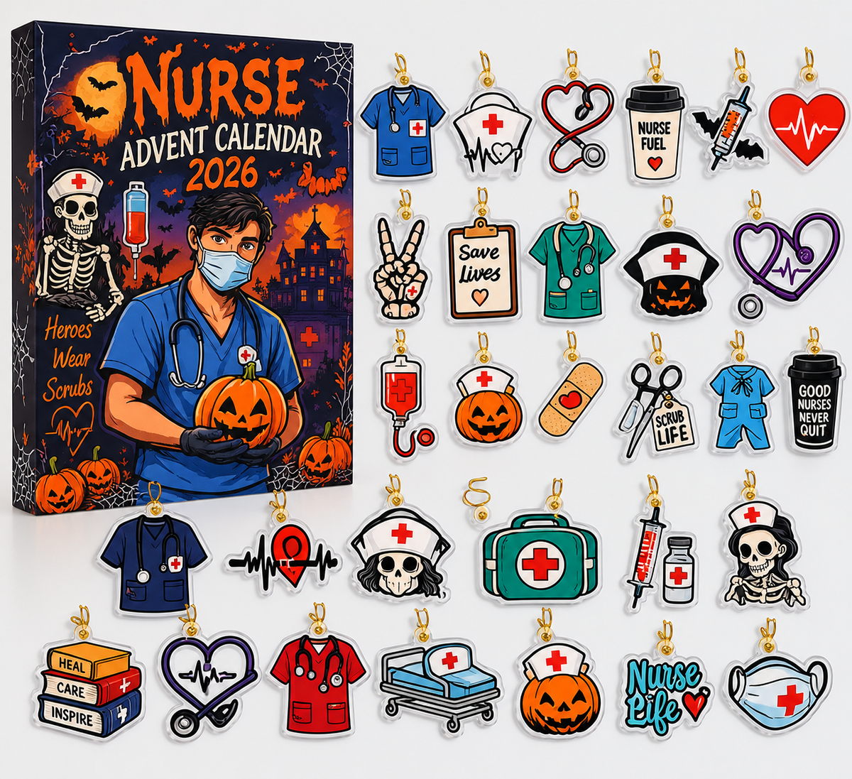 Cute Halloween Male Nurse Advent Calendar HG , Acrylic Ornament Countdown Blind Box Holiday Gift