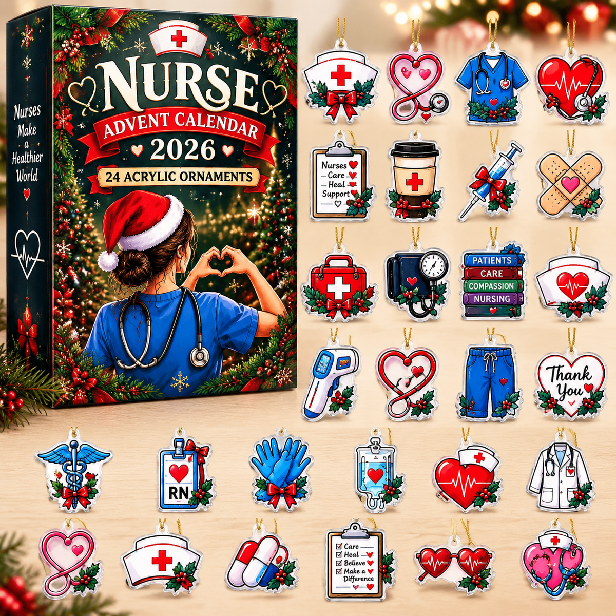 Nurse Christmas  HG Advent Calendar 2026 Acrylic Ornament Countdown Blind Box Holiday Gift