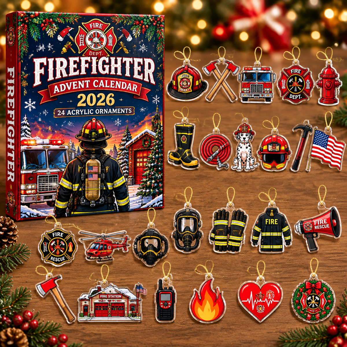Firefighter Christmas  HG Advent Calendar 2026 Acrylic Ornament Countdown Blind Box Holiday Gift