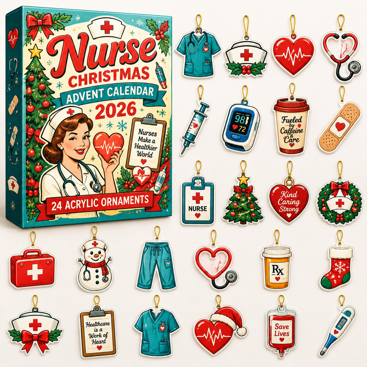 Retro Colorful Healthcare Advent Calendar HG , Nurse Acrylic Ornament Countdown Blind Box Gift