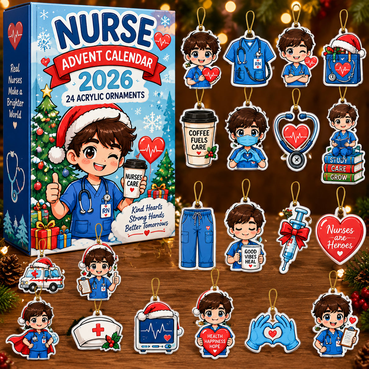 Cute Male Nurse Advent Calendar HG , Acrylic Ornament Countdown Blind Box Holiday Gift