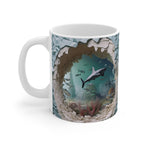 3D Image Sharks In the Ocean Coffee Mug, 3D White Shark Crack Hole 11oz/15oz Coffee Mug, 3D Mug LTN