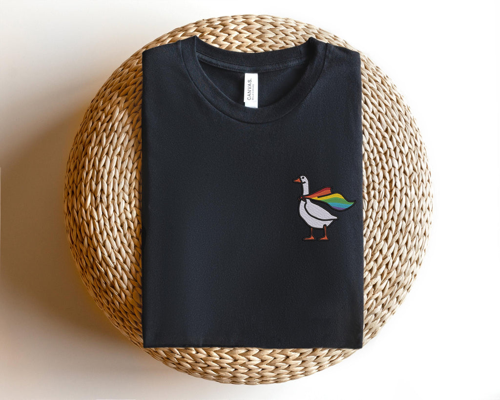 Embroidered Rainbow Goose Shirt, Embroidered LGBTQ Shirt, Embroidered Pride Shirt, Gay Shirt, Transgender Shirt, Human Rights Shirt, LGBTQ+
