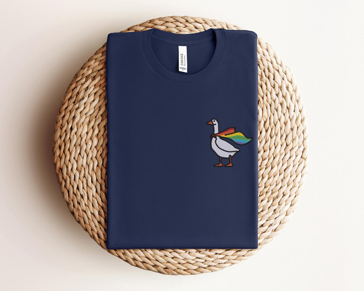 Embroidered Rainbow Goose Shirt, Embroidered LGBTQ Shirt, Embroidered Pride Shirt, Gay Shirt, Transgender Shirt, Human Rights Shirt, LGBTQ+