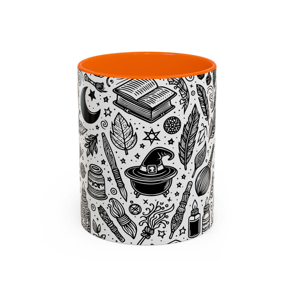 Mystical Themed Accent Coffee Mug, Witchy Mug, Black and White Design, Ideal Gift for Witches, Halloween Decor, Cozy Vibes, Coffee Lovers LTN