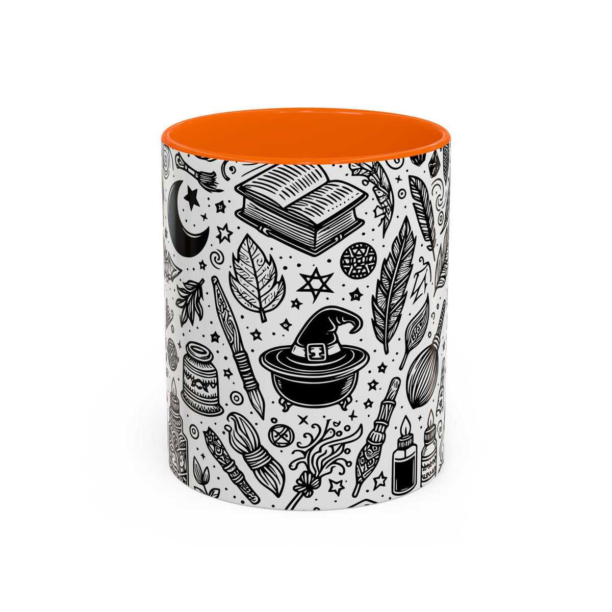 Mystical Themed Accent Coffee Mug, Witchy Mug, Black and White Design, Ideal Gift for Witches, Halloween Decor, Cozy Vibes, Coffee Lovers LTN