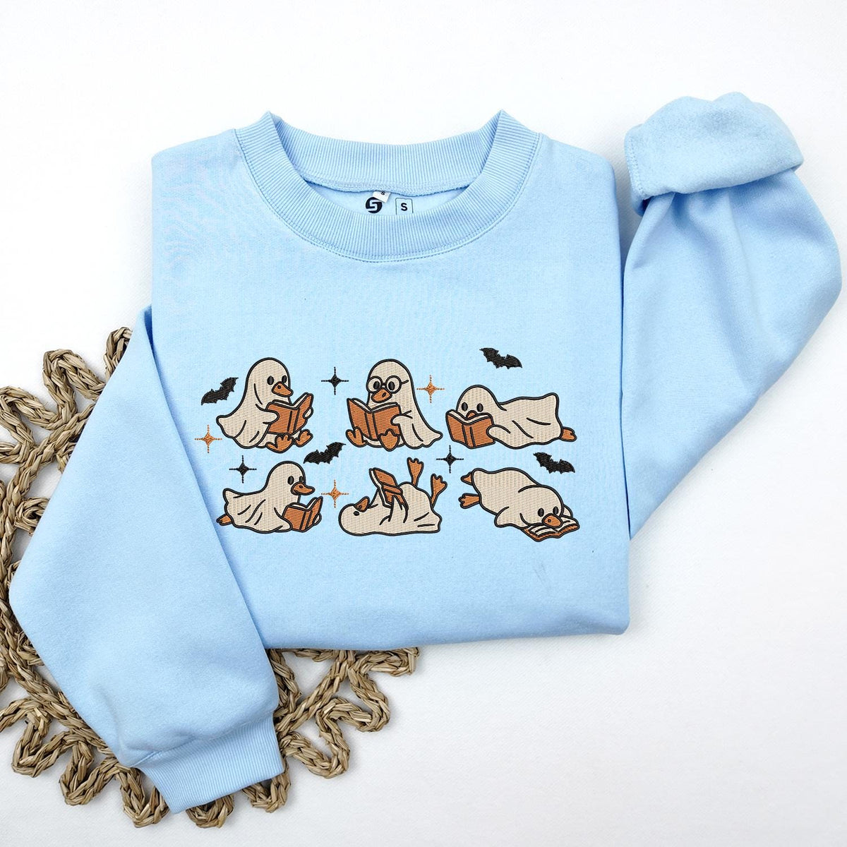 Cute Ghost Goose Reading Book Sweatshirt, KMH Embroidered Halloween Sweatshirt, Fall Spooky Season Sweatshirt, Book Lover Gift, Cozy Ghost Gift