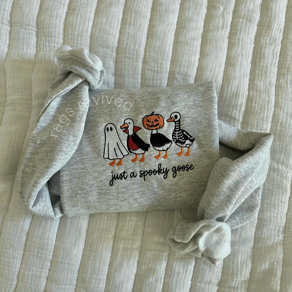 Spooky Goose Embroidered Sweatshirt KMH Halloween Spooky Season Embroidery Geese Fall Autumn