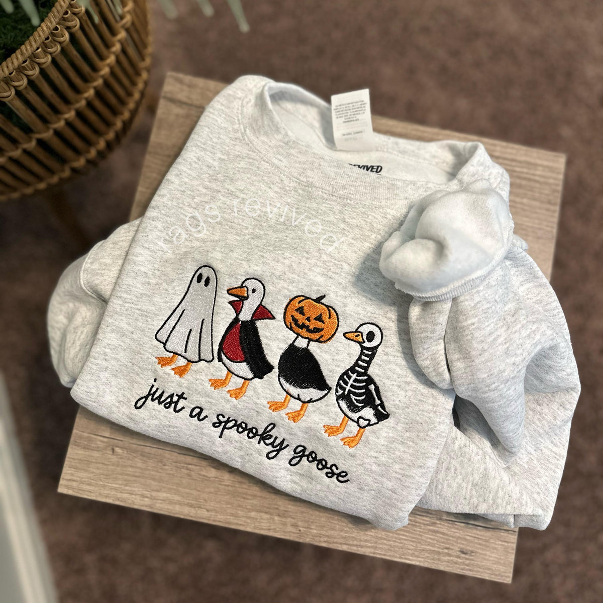 Spooky Goose Embroidered Sweatshirt  KMH Halloween Spooky Season Embroidery Geese Fall Autumn