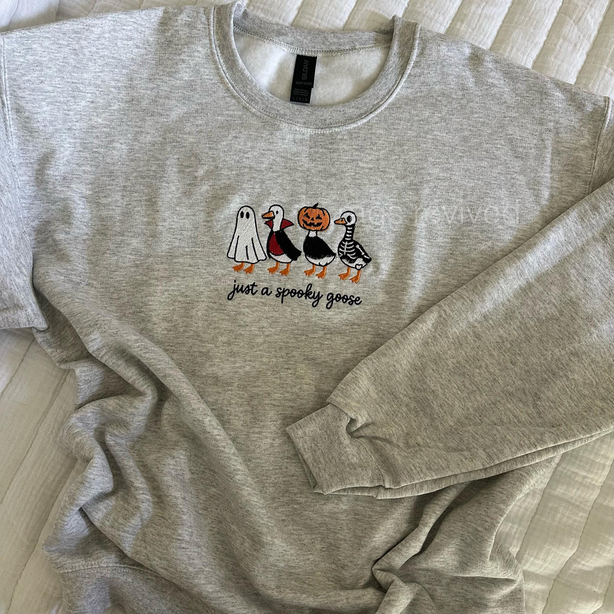 Spooky Goose Embroidered Sweatshirt Halloween Spooky HG Season Embroidery Geese Fall Autumn