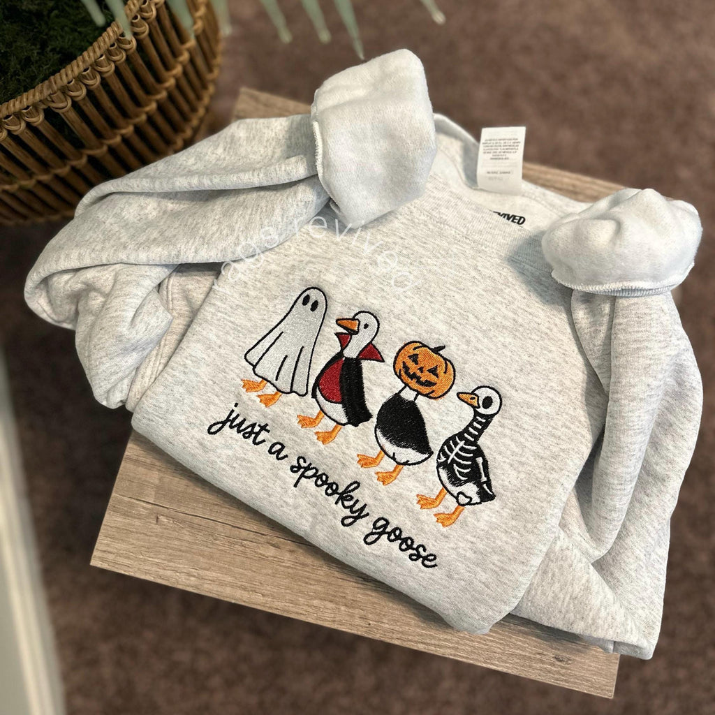 Spooky Goose Embroidered Sweatshirt KMH Halloween Spooky Season Embroidery Geese Fall Autumn