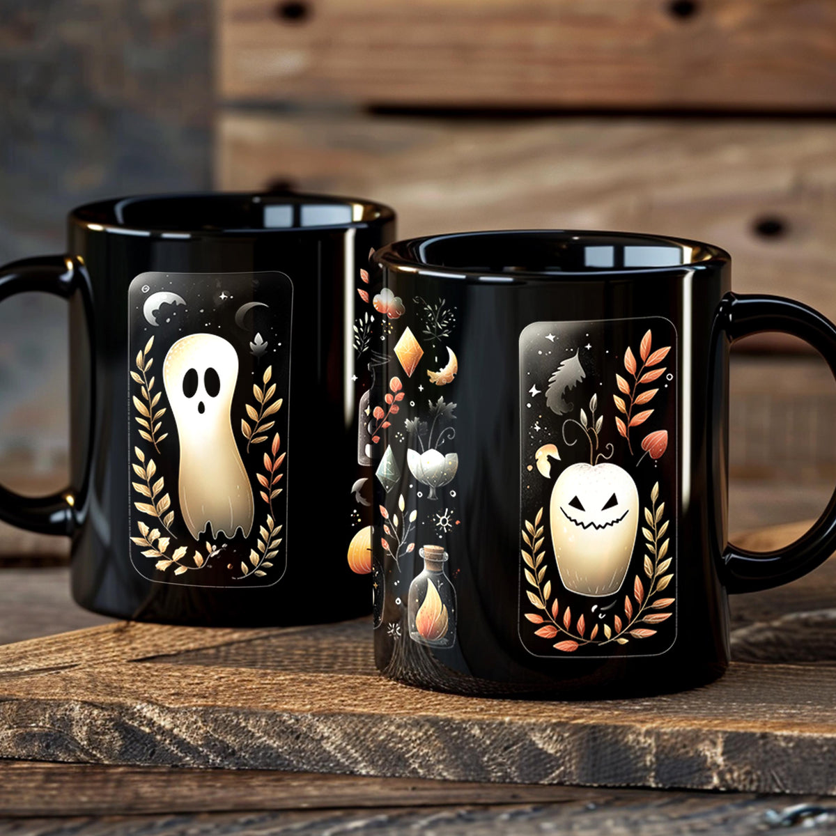 Halloween Mug with Ghost & Pumpkin – Cozy Fall Coffee Cup, Cute Spooky Decor, Autumn Vibes, Double-Sided Cottagecore Gift LTN