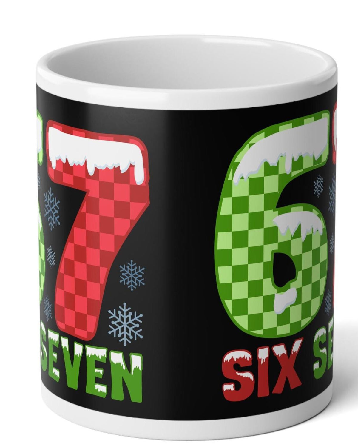 6 7 Christmas Jumbo Mug, Festive Holiday Coffee Cup, White Elephant Xmas Gift LTN