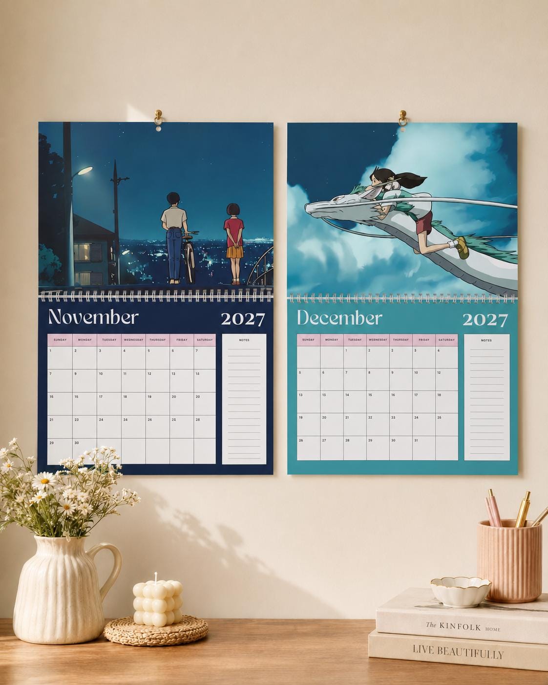 Ghibli 2027 Wall Calendar | Japanese Fantasy Art, 11x8.5 Spiral Monthly Planner, Cute Gift for Anime Fans