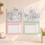 2027 Coloring Book Wall Calendar, Cute Bear Scenes, 11x17 Spiral Monthly Planner
