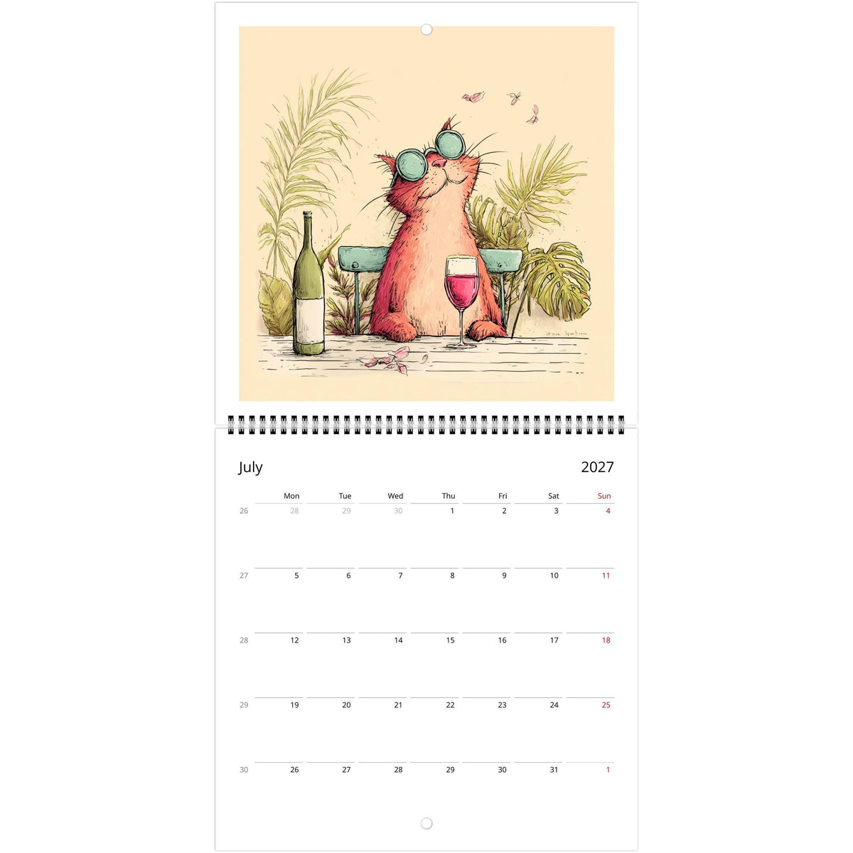 Funny Cats and Wine 2027 Wall Calendar - Cute Cat Lover Gift - Humorous Kitty Decor - 2027 Calendar - Unique Gift for Her