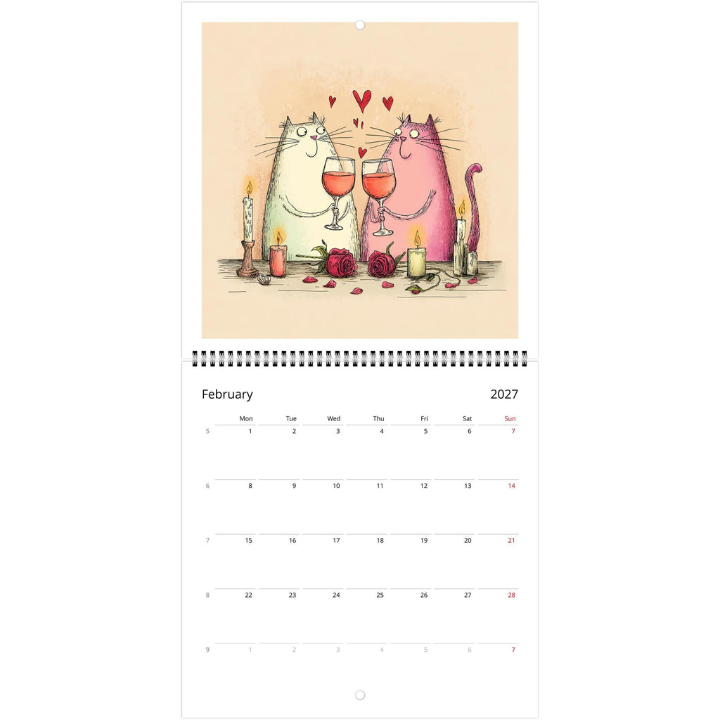 Funny Cats and Wine 2027 Wall Calendar - Cute Cat Lover Gift - Humorous Kitty Decor - 2027 Calendar - Unique Gift for Her