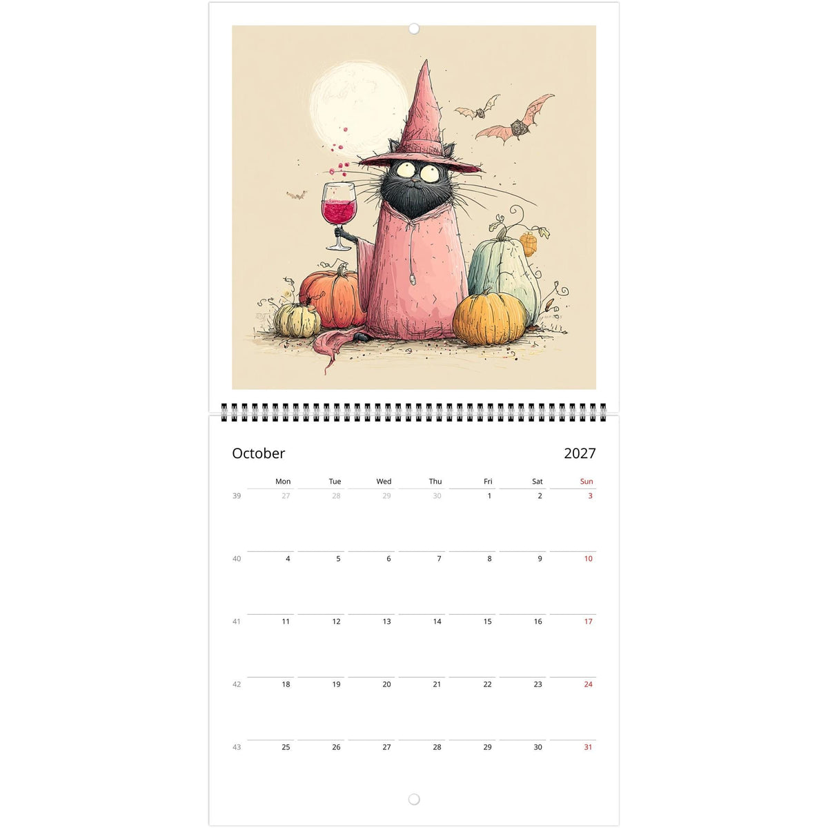 Funny Cats and Wine 2027 Wall Calendar - Cute Cat Lover Gift - Humorous Kitty Decor - 2027 Calendar - Unique Gift for Her