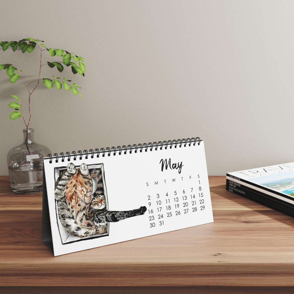 2027 Watercolor Cats & Dogs Desk Calendar | Monthly Pet Desktop Calendar