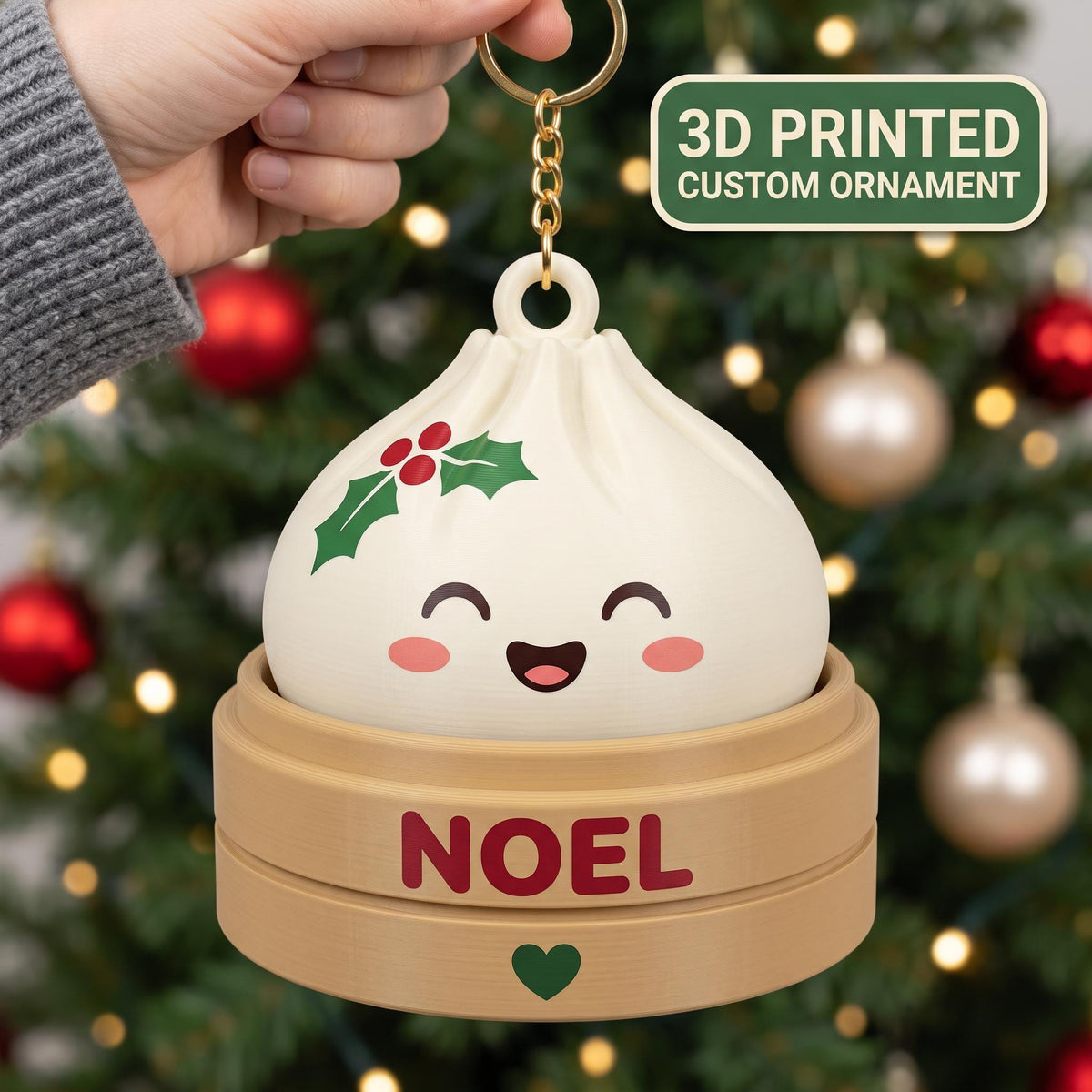 Personalized Squishy Dumpling Ornament, Dumpling 3D Printed Keychain, Squishy Keychain Charm, Kawaii Bao Steamer, Christmas 2026