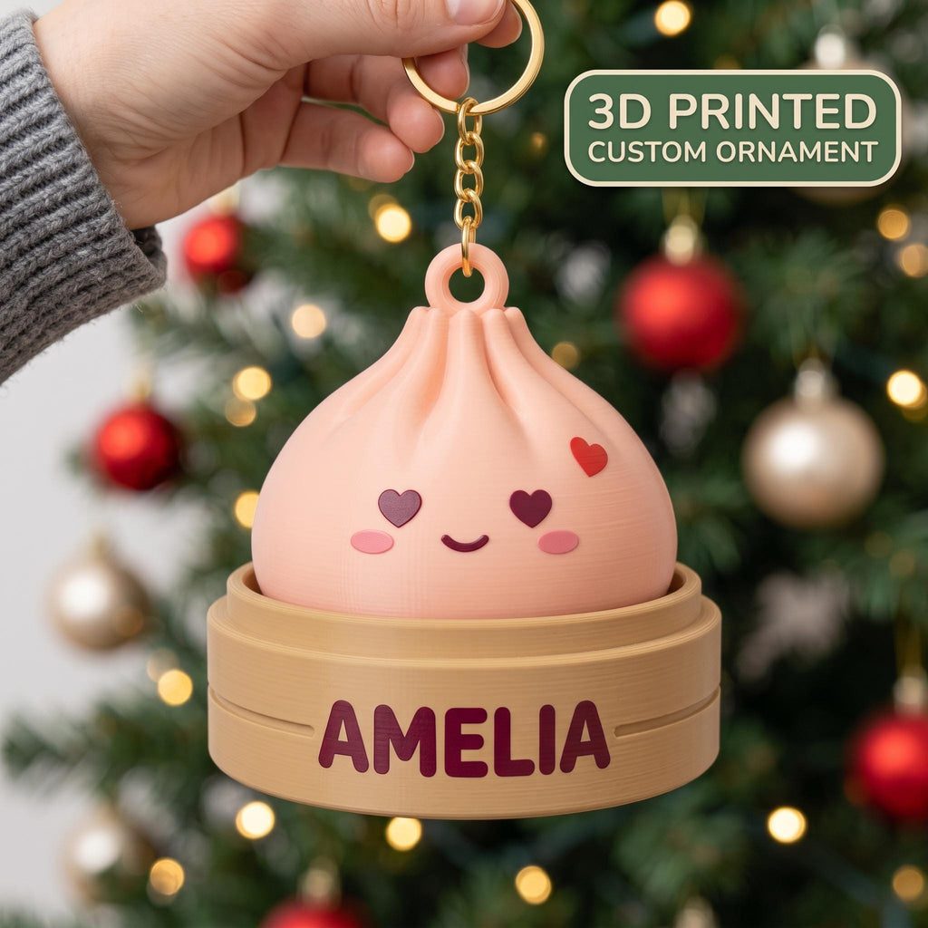 Personalized Squishy Dumpling Ornament, Dumpling 3D Printed Keychain, Squishy Keychain Charm, Kawaii Bao Steamer, Christmas 2026