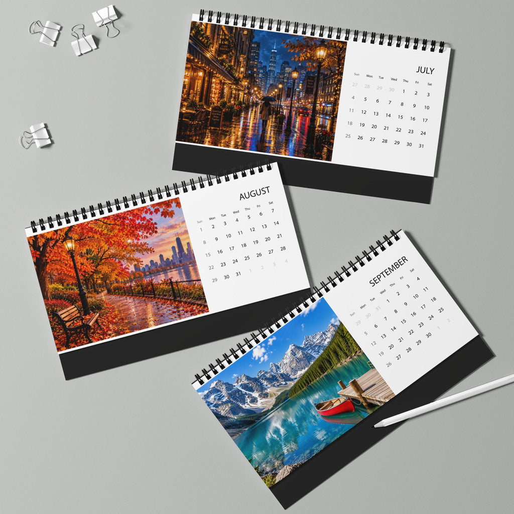 2027 Desk Calendar, Scenic Travel Photo Calendar, Small Office Calendar, Monthly Planner Gift for Coworker