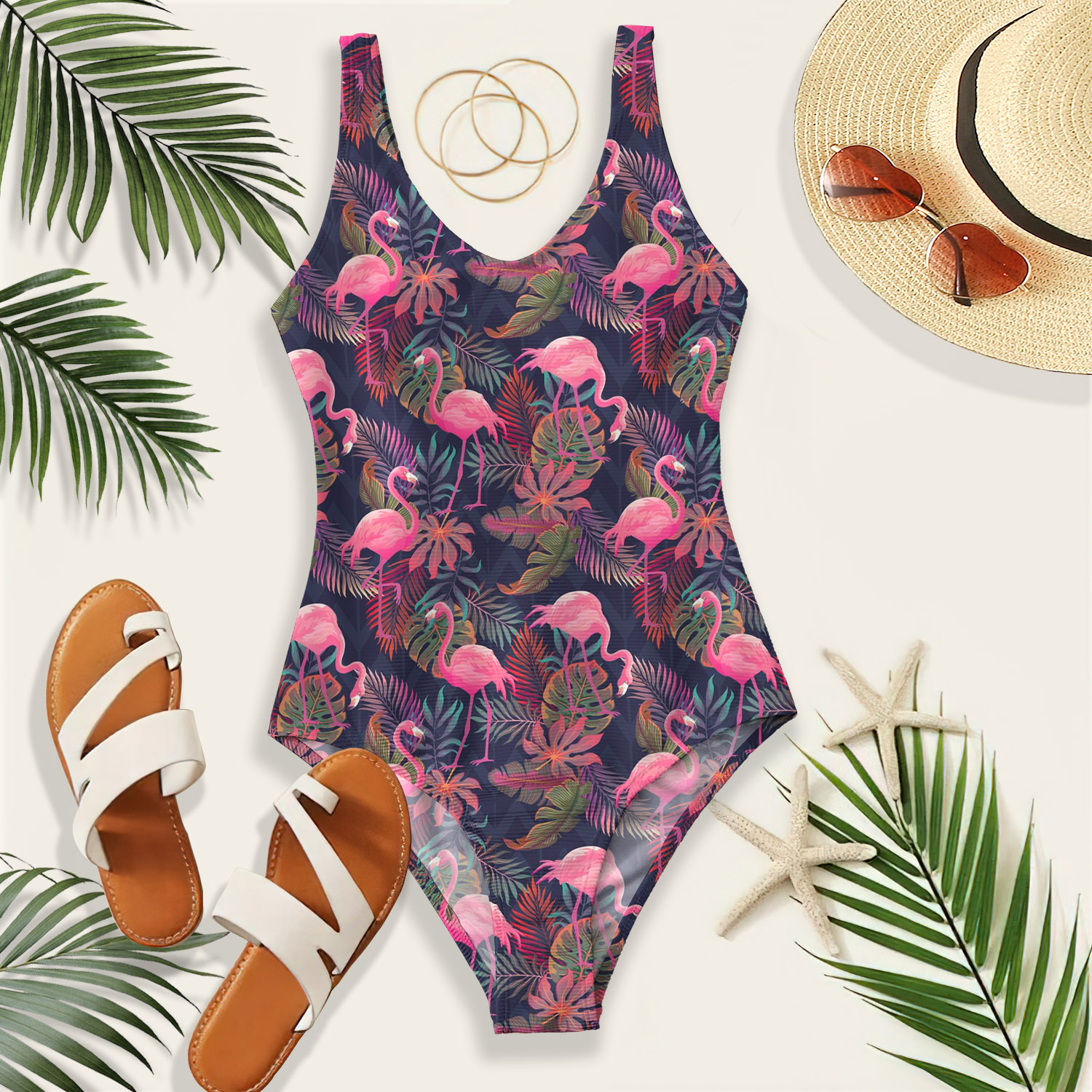 Flamingo Pink One Piece Sleeveless Swimsuit 1 Bikini QDH - teexfactory